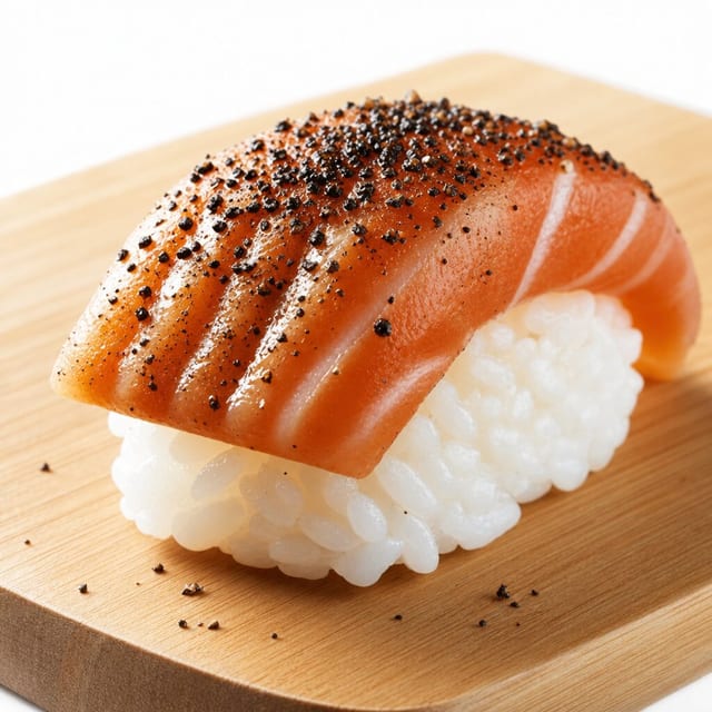 Seared Peppered Salmon Nigiri.